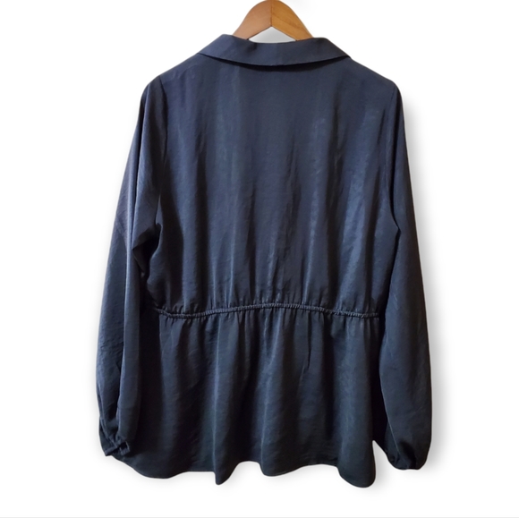 Lane Bryant Black Surplice- Neck Peplum Blouse - Picture 2 of 4